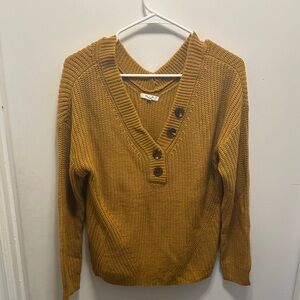 Maurices Mustard V-Neck Button-Front Knit Sweater